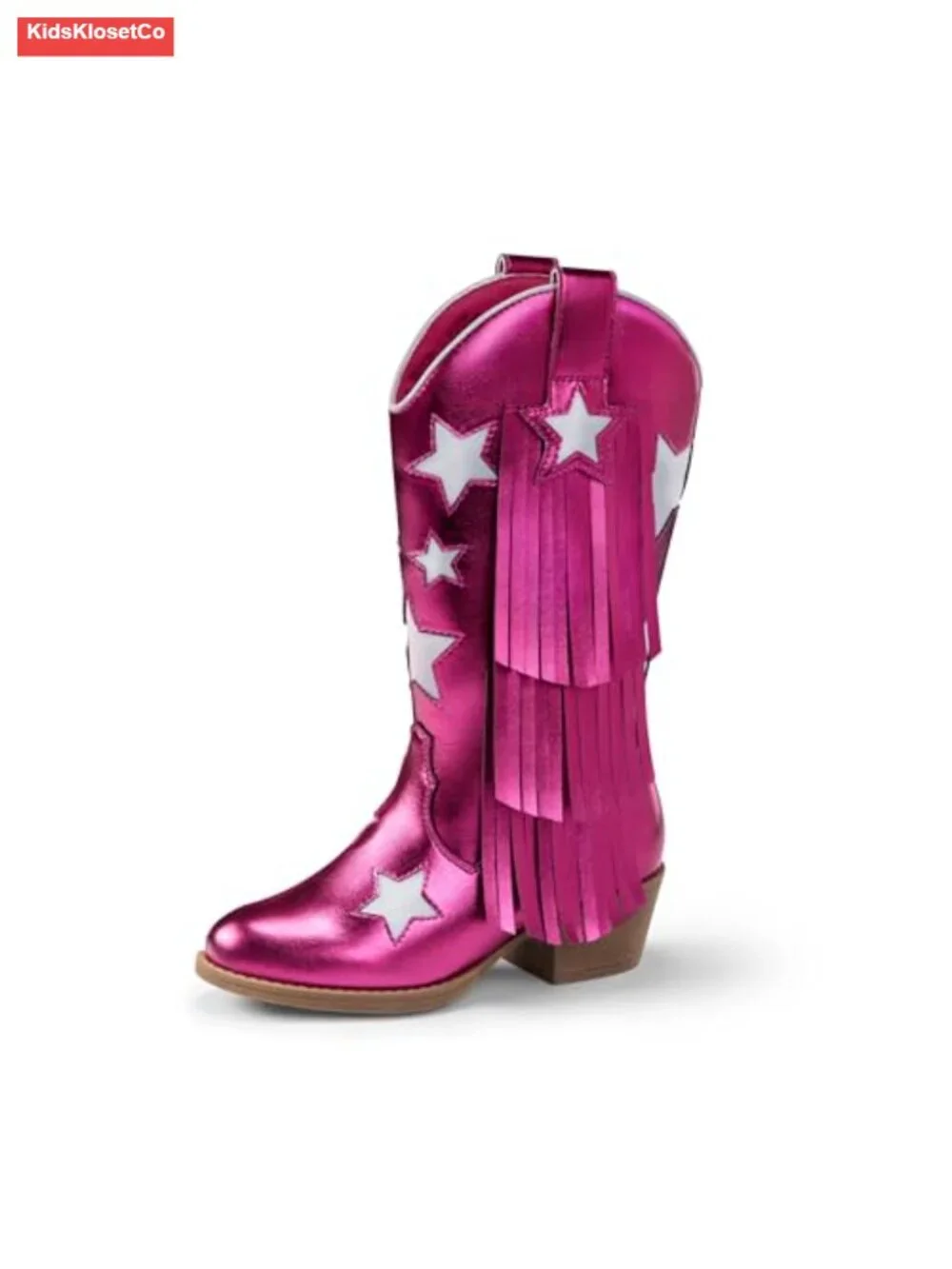 Girls Cowgirl Boots Pointed Toe Stars Tassel Western Fringe Platform Slip-On